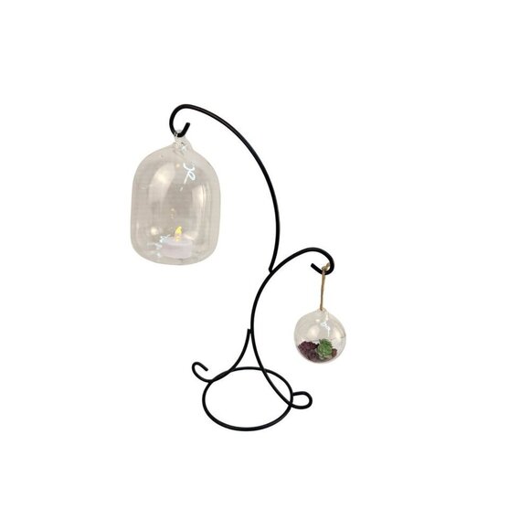 Rustic Black Metal Curved Double Hook Stand Ornament Glass Ball Holder - Picture 3 of 6